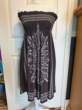 Chesley Strapless Brown Paisley Print Sundress
